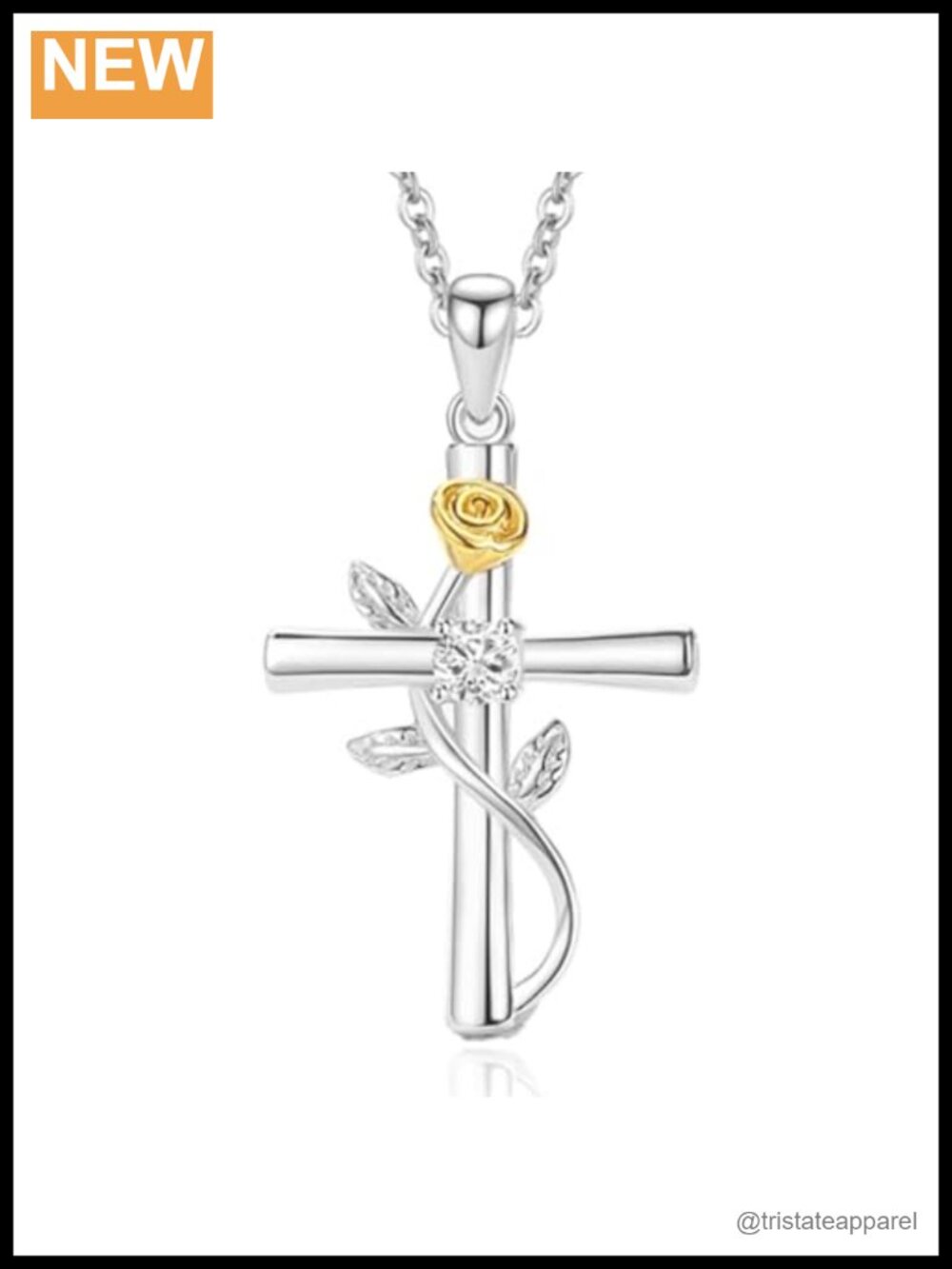 925 Sterling Silver Moissanite Cross Rose Necklace 18K Gold Plated